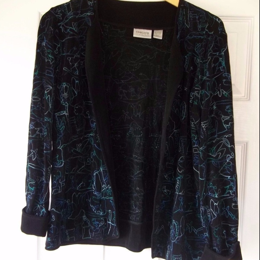 Chicos Travelers Women's Cardigan Black Open Front